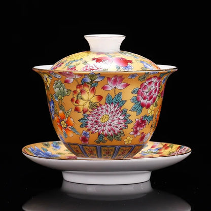200ML Chinese Porcelain Gaiwan Color Enamel Cover Bowl Handmade Tea Teaware