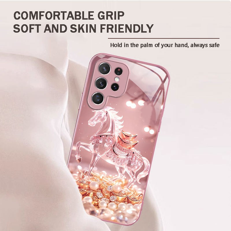 For Galaxy S26 Ultra/25/24/23 Metal &Glass Painted Dragon Shockproof Phone Case