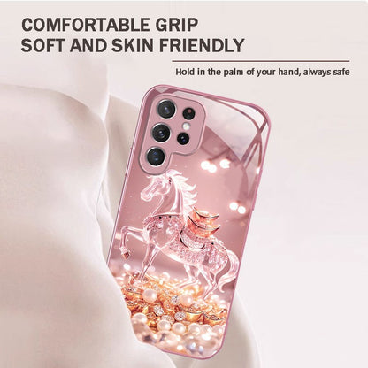For Galaxy S26 Ultra/25/24/23 Metal &Glass Painted Dragon Shockproof Phone Case