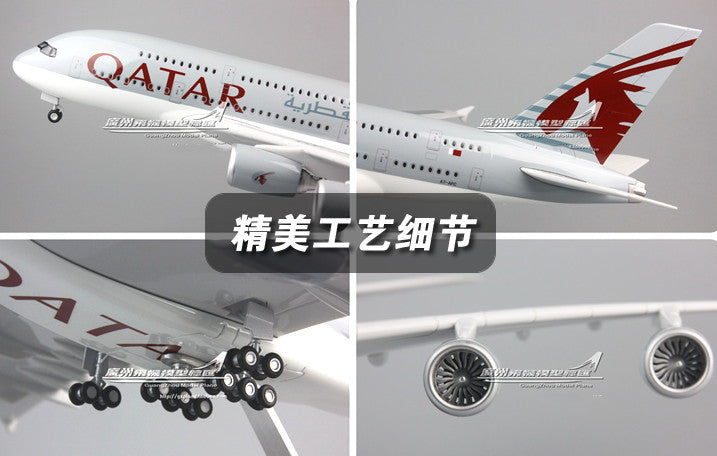 1:160 46CM QATAR AIRBUS A380 Passenger Plane Landing Gear Resin Aircraft Model