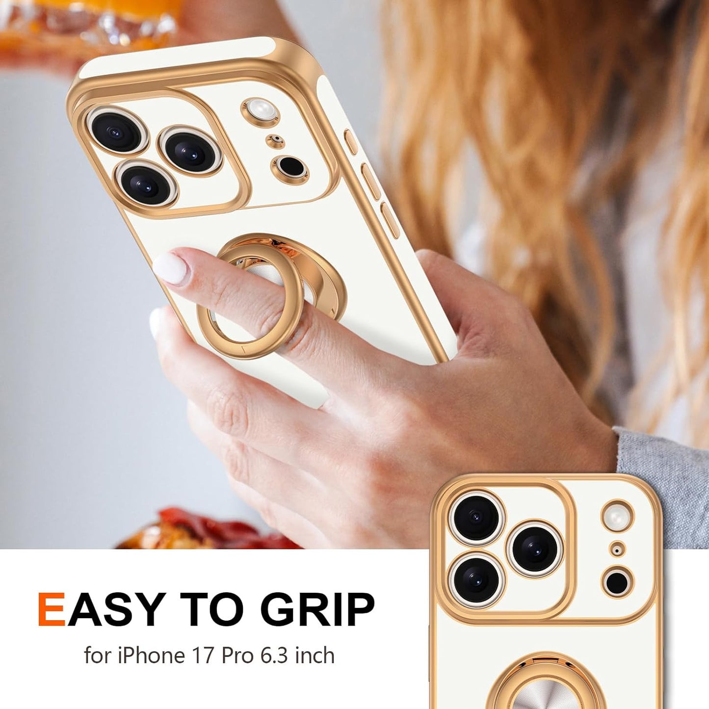 for Iphone 17 Pro Case with Ring Stand, 360° Rotatable Ring Holder Magnetic Kick