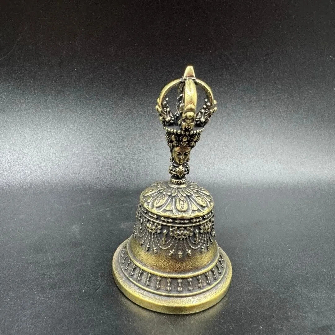 China Tibetan Antique Copper Statue Demon Subduing Golden Bell Vajra Pestle