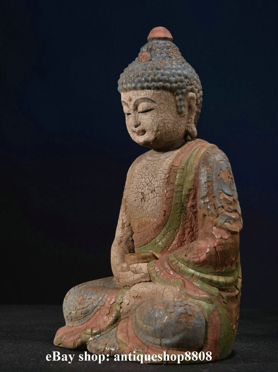 10" Tibet Buddhism Wood Carved Shakyamuni Amitabha Buddha Sakyamuni Statue