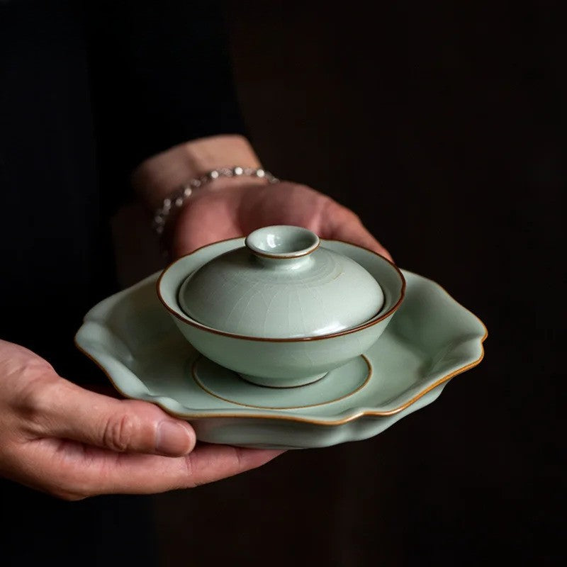 90ml Chinese Ceramic Ru Kiln Gaiwan Ancient Tea Tureen Cover Bowl Kungfu Teaware