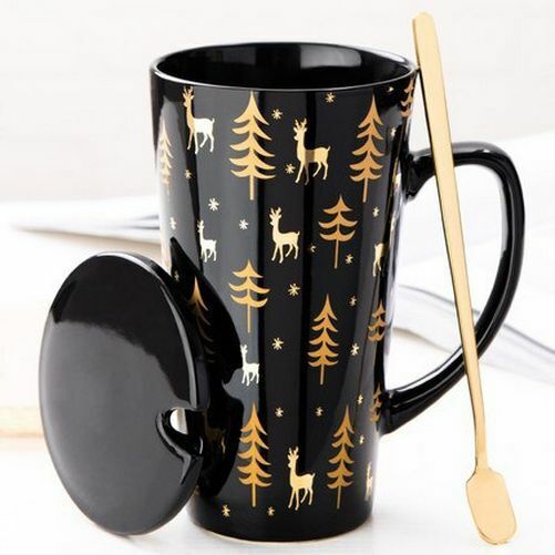 500ml Couple Cup 15x8.5cm Ceramic Coffee Mugs With Spoon & Cover Drinkware Gifts