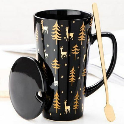 500ml Couple Cup 15x8.5cm Ceramic Coffee Mugs With Spoon & Cover Drinkware Gifts