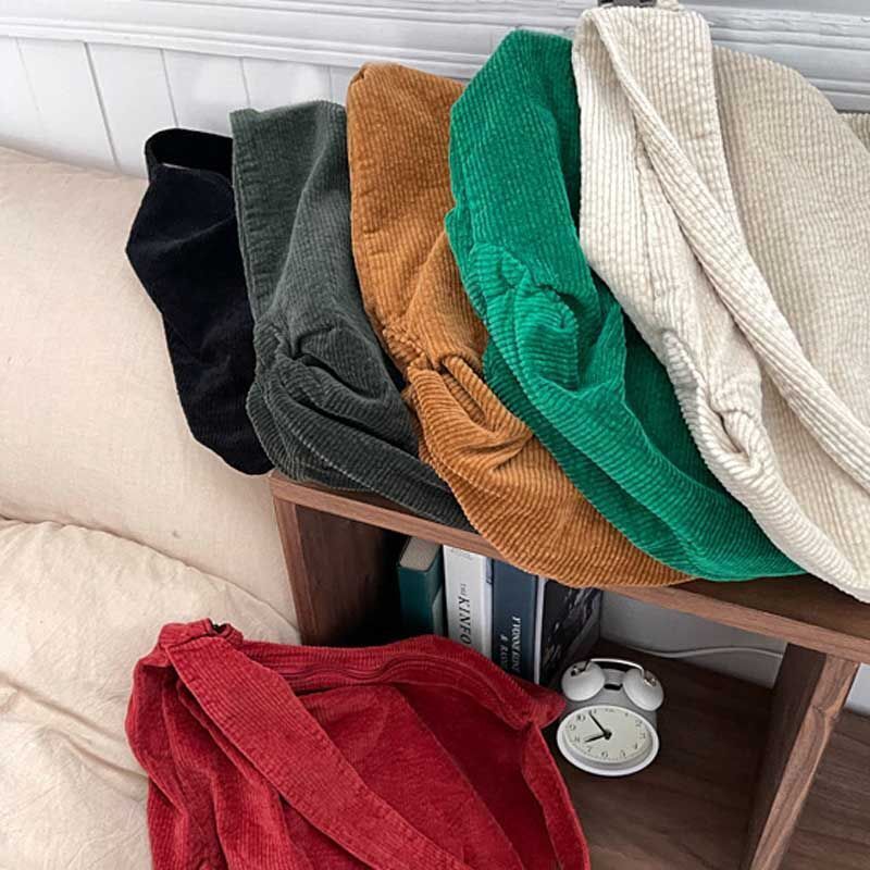 Crossbody Messenger Bag Large Shoulder Corduroy Tote Handbag Zipper 32*13*35 CM