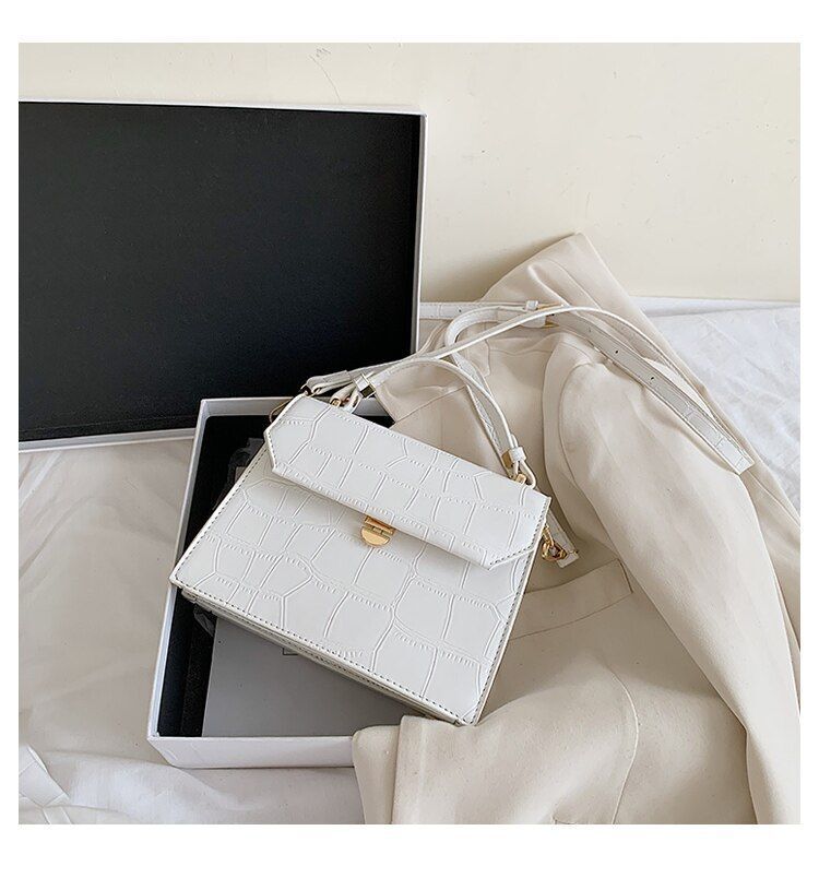 Stone Patent White Crossbody Bags Small Handbag Synthetic Leather Bag 17*21*8 CM