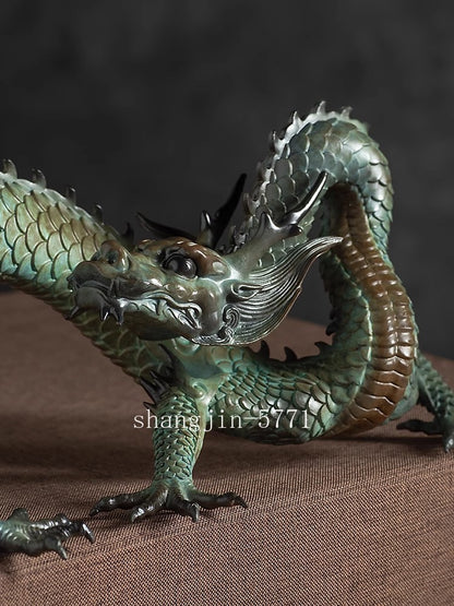 15.4" Brass Dragon Statue Handcraft Collection Home Office Artwork Decor