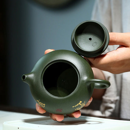 210ml Yixing Zisha Teapot Full Handmade Bian Xishi Green Mud Pattern Tea Pot
