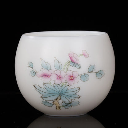Mutton Fat Jade Porcelain Cup 150ml Handpainted Master Tea Cup Under Glaze Lotus