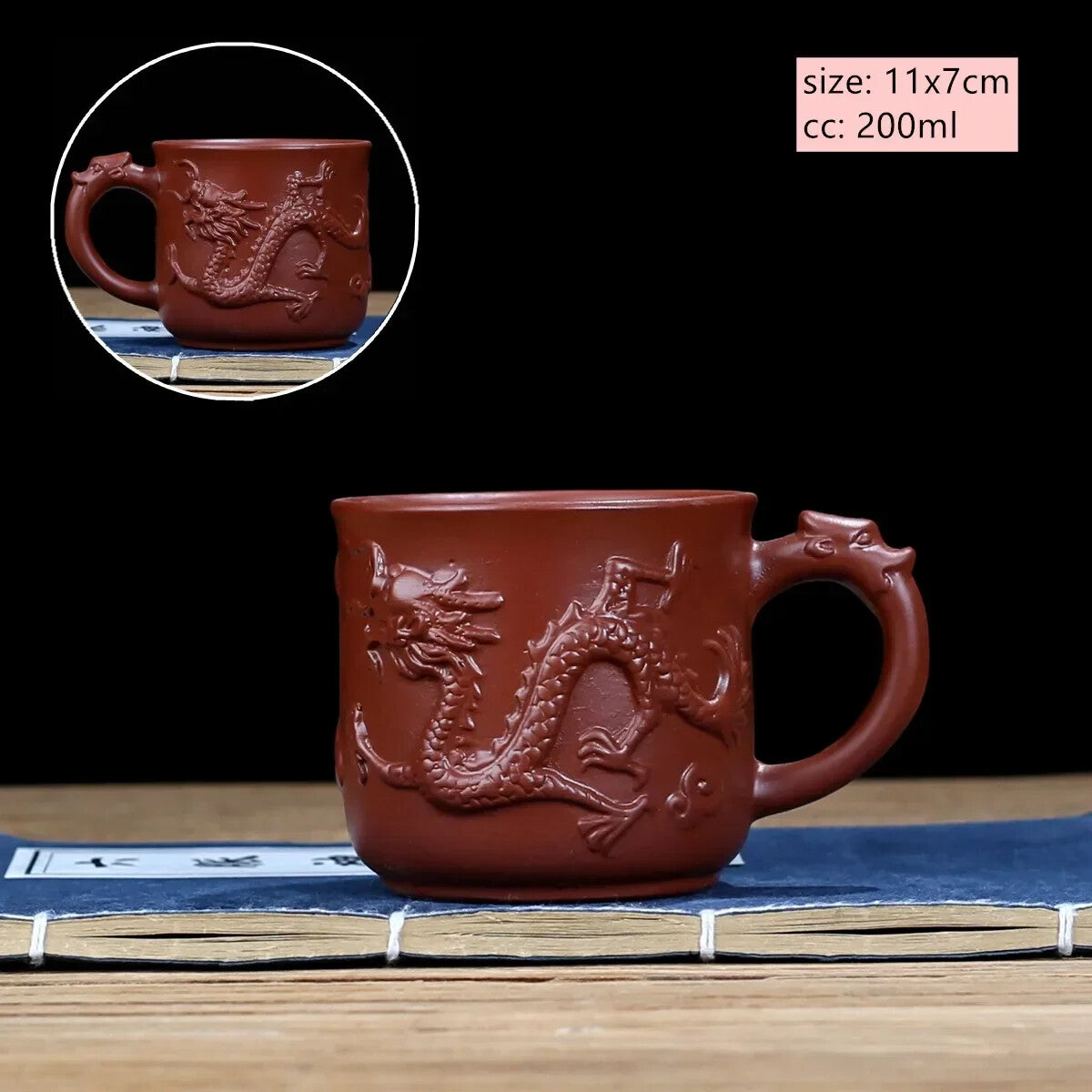 Yixing Purple Sand with Handle Teacup Handmade Dragon Pattern Office Tea Cup