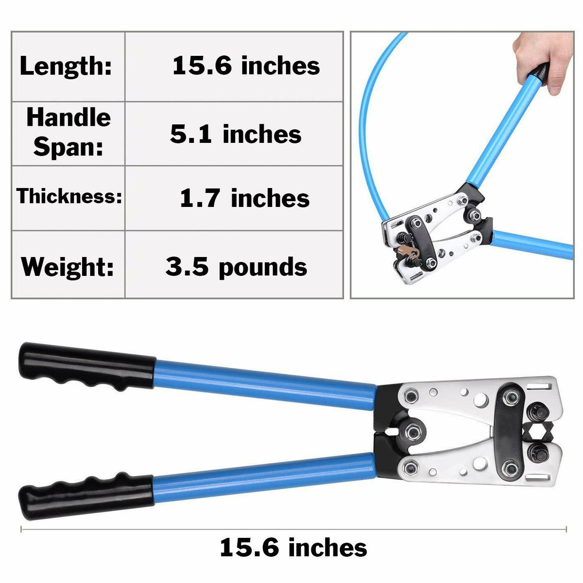 Wire Crimper and Cable Cutter for 0, 1, 2, 4, 6, 8, 10 AWG - Cable Lug Crimping