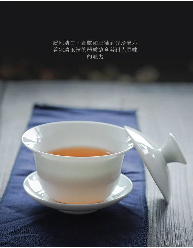 Chinese White Porcelain Kung Fu Tea Set Household Portable Travel Teapot Tea Cup