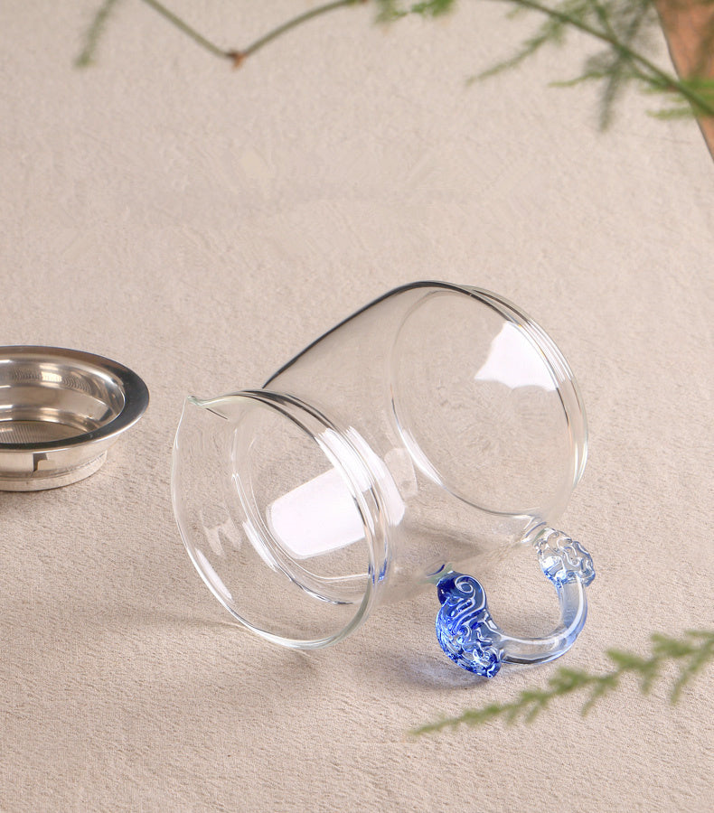 Super Cost-effective 12.8oz Glass Pitcher Dragon Carved Handle Tea Filter Net