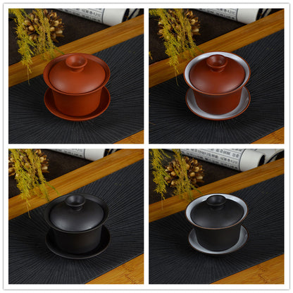Chinese Zisha Purple Clay Porcelain Gaiwan Kungfu Tea Set Tureen Promotion Bowl