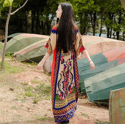New Women Traditional African Print Party Dresses V-neck Beach Long Dress
