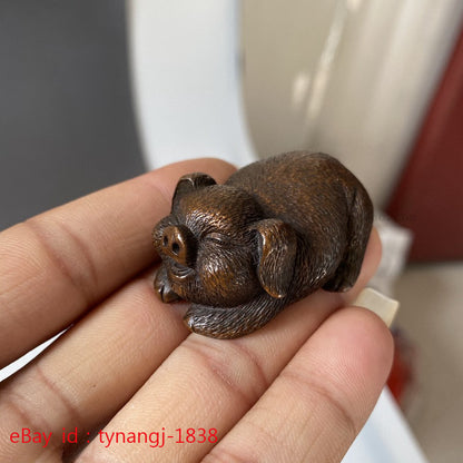 Chinese Retro Brass Solid Zodiac Pig Ornament Tea Pet Handicraft