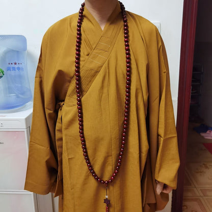 15mm 108 Beads Natural Wood Shaolin Buddha Monk Prayer Mala Red Beads Necklace