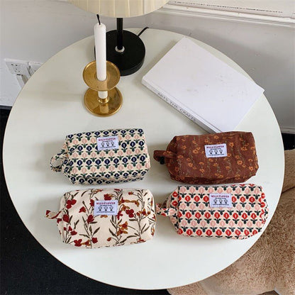 Corduroy Plaid Flower Cosmetic Lipstick Case Travel Makeup Bag 17*10*7/25*18*5CM