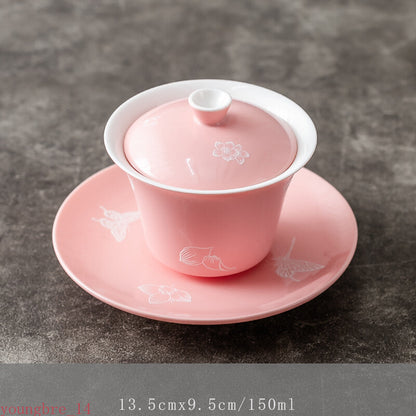 Handmade Craft Porcelain Gaiwan Cup Saucer Coaster Lid Chinese Tureen Tea Cup