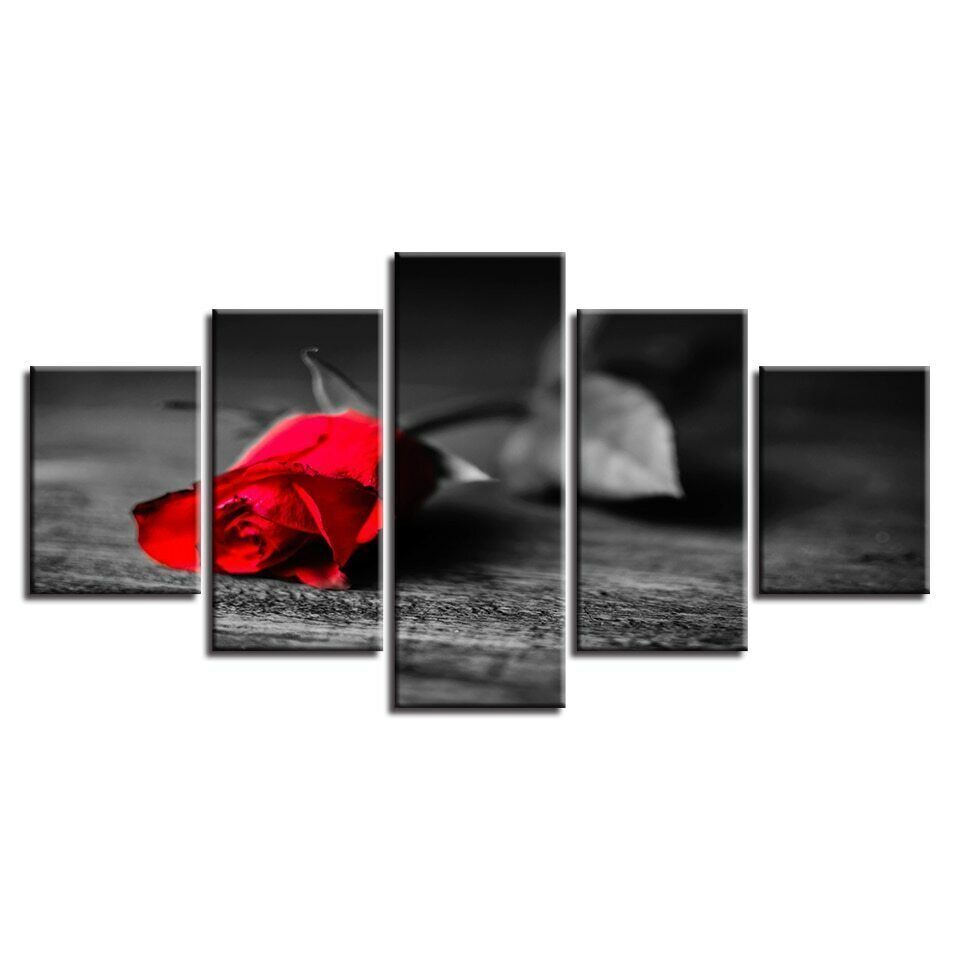 5 Pieces Lonely Red Rose Pictures For Living Room Flower Poster Modular Wall Ar