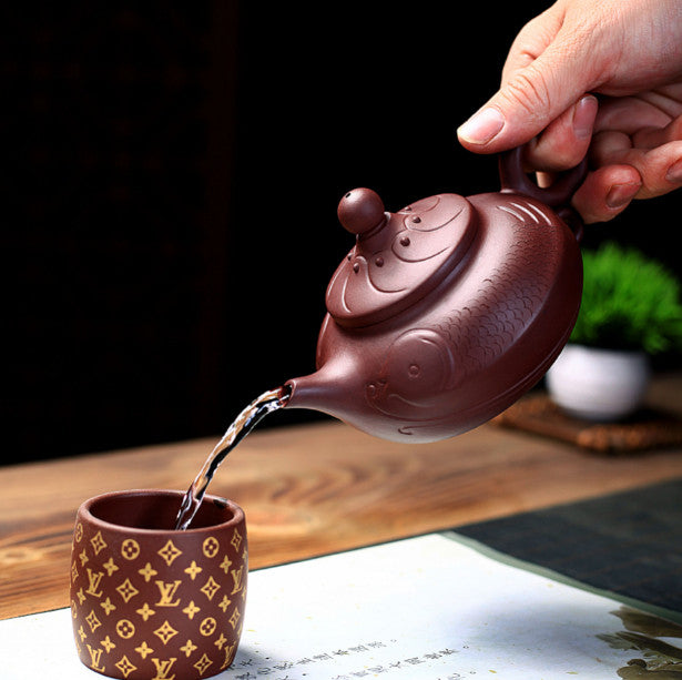 Big Yixing Zisha Pottery Clay Teapot Tea Pot Fish Shape Kung Fu Tea Gift 320ml