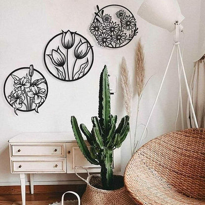Flower Metal Wall Art, Metal Wall Sculpture, Round Flower Silhouette Wall Decor