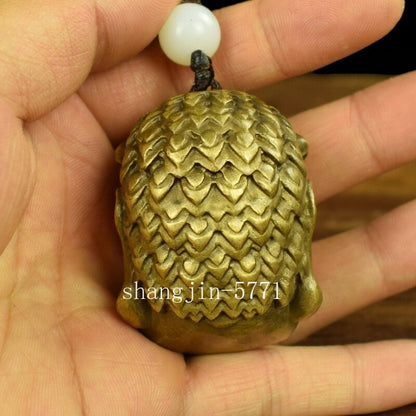 Solid Brass Carved Vidyaraja Figurines Skull Statue Pendant Buddhism Collection