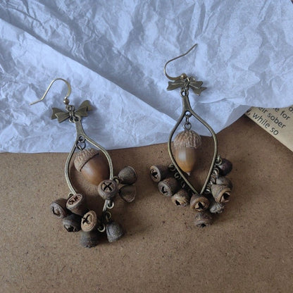 Natural Acorn Earrings Handmade Forest Style Fruit Dangle Earrings Pair