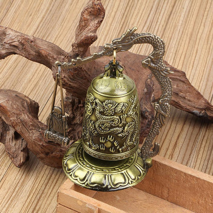 5.12" New Metal Bell Carved Dragon Buddhist Clock Good Luck Feng Shui Ornament