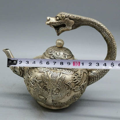 Vintage Chinese Silver Plated Copper Dragon Teapot Xuande Style 15cm