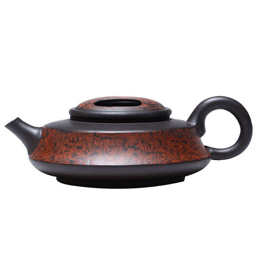 5.9" Collect Chinese Yixing Zisha Pottery Black Clay 220ML Mesh Teapot 牛盖周盘