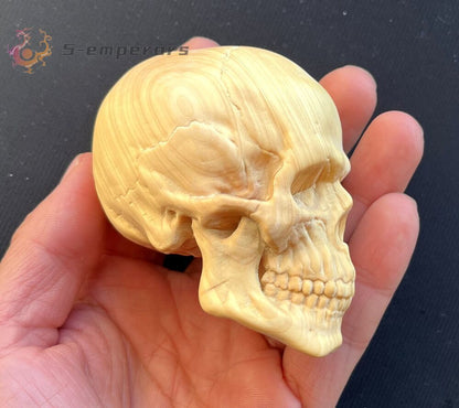 Boxwood Carved Skull Statue Hand Carving Wood Art Sculpture Decor