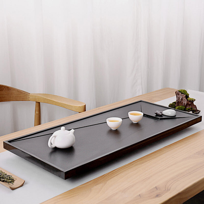 Tea Tray Water Draining Weighted Black Stone Tea Table Invisible Outlet Tea Boat