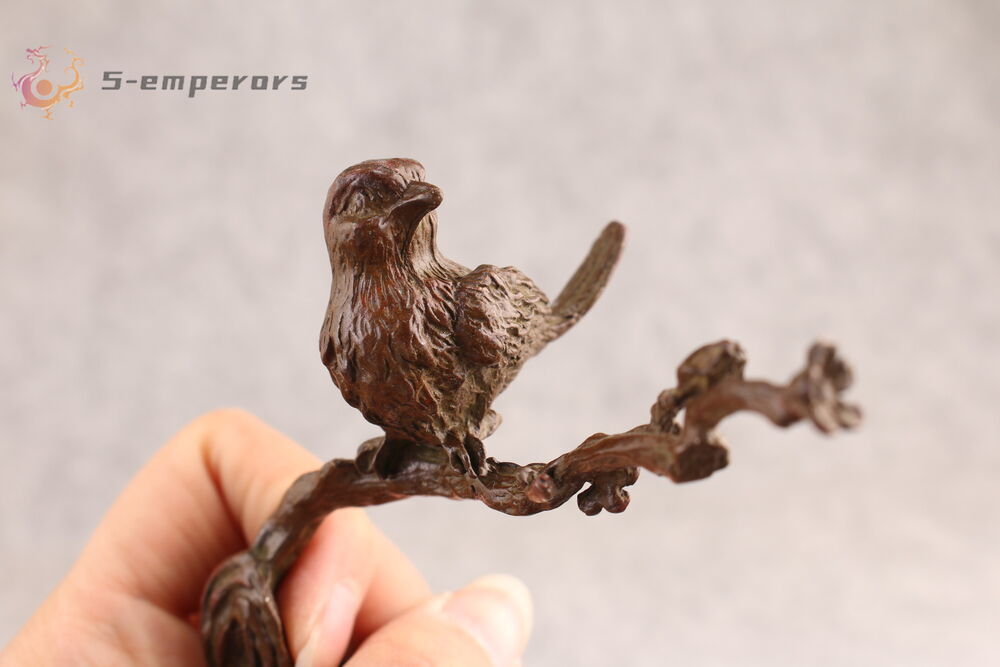 10cm H Luck bird on club Collection chinese bronze home decor decoration