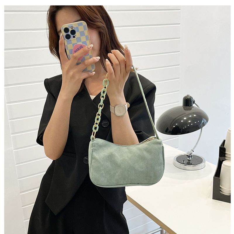 Handle Bag Canvas Cloth Chain Handbag Corduroy Shoulder Underarm Small Clutch