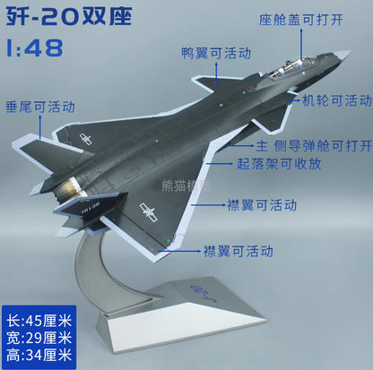 1:48 45CM J-20S Stealth Fighter Aircraft Plane Diecast Military Airplane Model