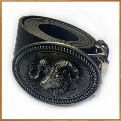Belt Buckle Zinc Alloy Retro Western Goat Head Design Pewter Finishing 9.0x6.7cm