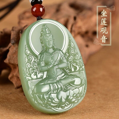 Afghanistan Blue White Jade Guanyin Pendant Men's Natural Jade Blue Jade Pendant