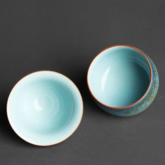 Novelty Ceramic Tea Cup Blue Ceramic Kung Fu Tea Cup