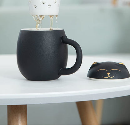 350ml Lucky Cat Tea Mug Tea Cup Creative Ceramic Cup Filter Water Mug Tea Set