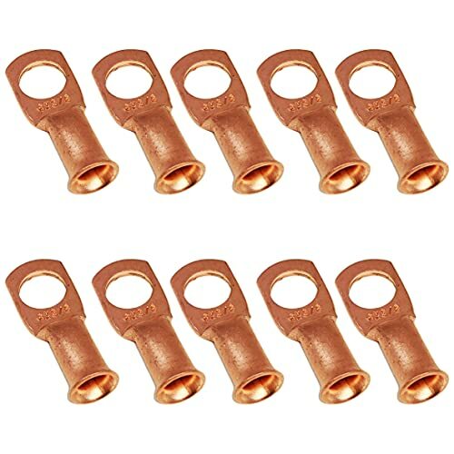 10 Pack 6 AWG 3/8" Bare Copper Ring Terminals, Heavy Duty Battery Cable Lugs
