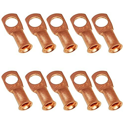 10 Pack 6 AWG 3/8" Bare Copper Ring Terminals, Heavy Duty Battery Cable Lugs