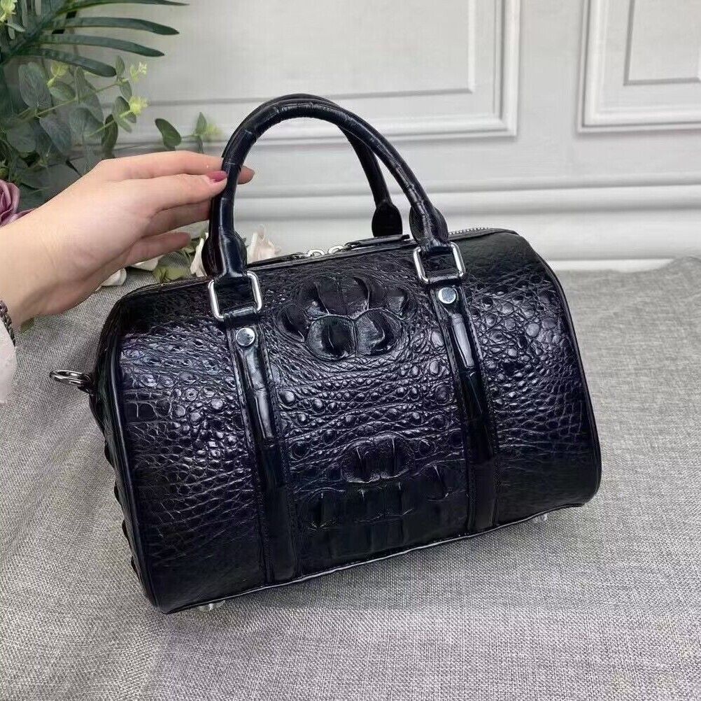 Black Real Crocodile Skin Leather Pillow Bag, Desinger Women's Sling Shouler Bag