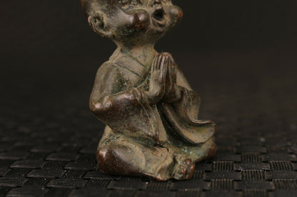 Old Bronze Monk Buddha Statue Noble Table Decoration