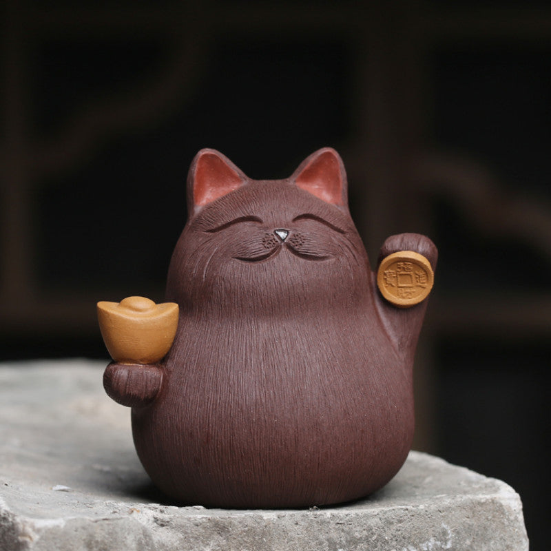 Zisha Teapets From Yixing Lucky Cat Chinese Tea Set Decoration