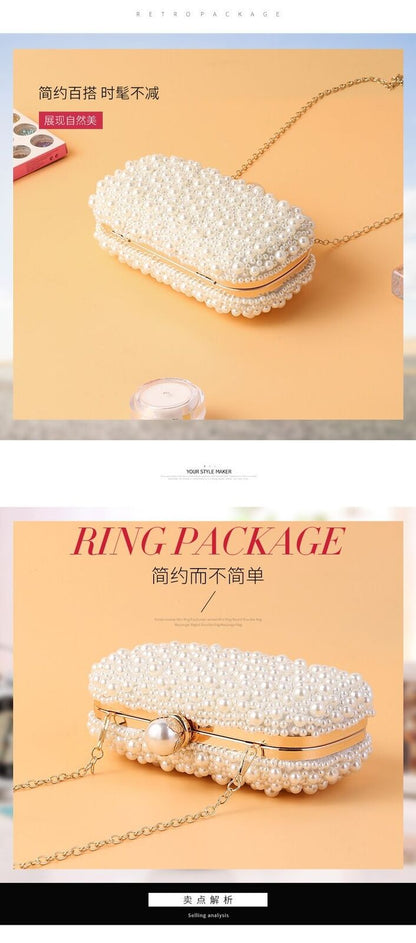 Mini Cosmetic Bag Full Pearl Studded Bags Long Chain Shoulder Purses 19*10*6 CM