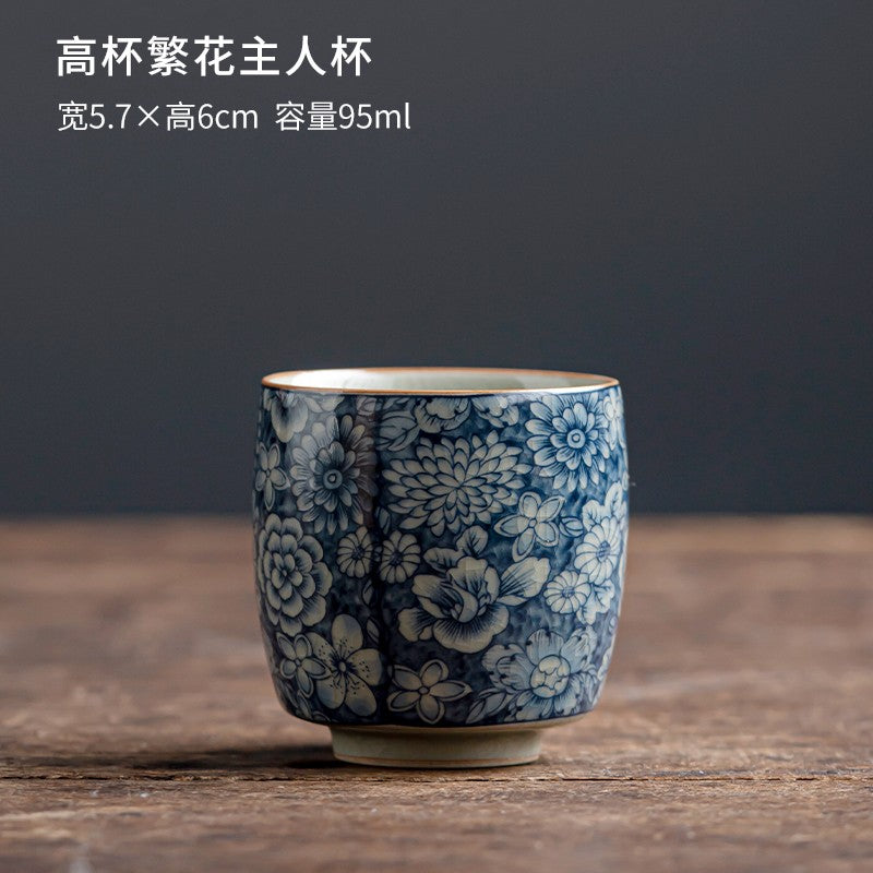 Old Pottery Clay Blue and White Tea Cup Ceramic Single Tea Cup Handmade
