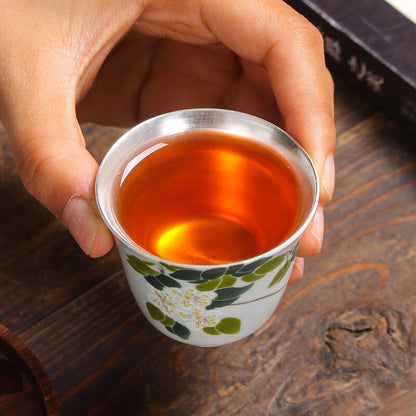 Health Care Pure Silver Tea Set Porcelain Flower Relief Honeysuckle Gaiwan Cups